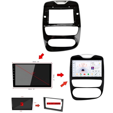 Kit montaggio installazione autoradio 10.1" / 9" pollici mascherina adattatore radio compatibile con: Renault Clio 2016-2019