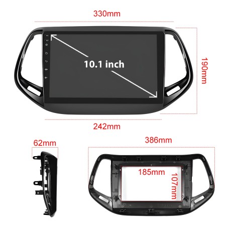 Kit montaggio installazione autoradio 10.1" / 9" pollici mascherina adattatore radio compatibile con: Jeep Compass 2017-2020