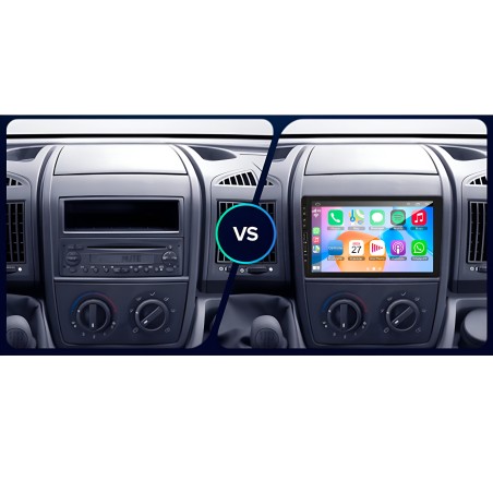 Kit Autoradio Android 14, DSP 4-32gb, Tasti fisici, USB frontali Carplay Adroid auto + mascherina adattatori 9" pollici Compatibile con: Fiat Ducato / Peugeot Boxer / Citroen Jumper 2006-2011