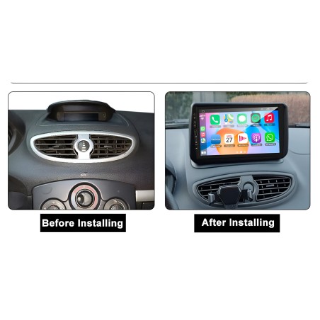 Kit Autoradio Android 14, DSP 4-32gb, Tasti fisici, USB-C / USB frontali e Carplay Adroid auto + mascherina e adattatori grande schermo 9" pollici Compatibile con: Renault Clio 2005-2014