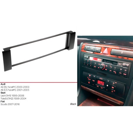 Kit montaggio installazione autoradio 1 DIN mascherina adattatore radio compatibile con: Audi A3 / A6 - SEAT Leon / Toledo / Fiat Scudo