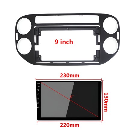 Kit montaggio installazione autoradio da 9" pollici mascherina adattatore radio compatibile con Volkswagen VW Tiguan 2011-2016